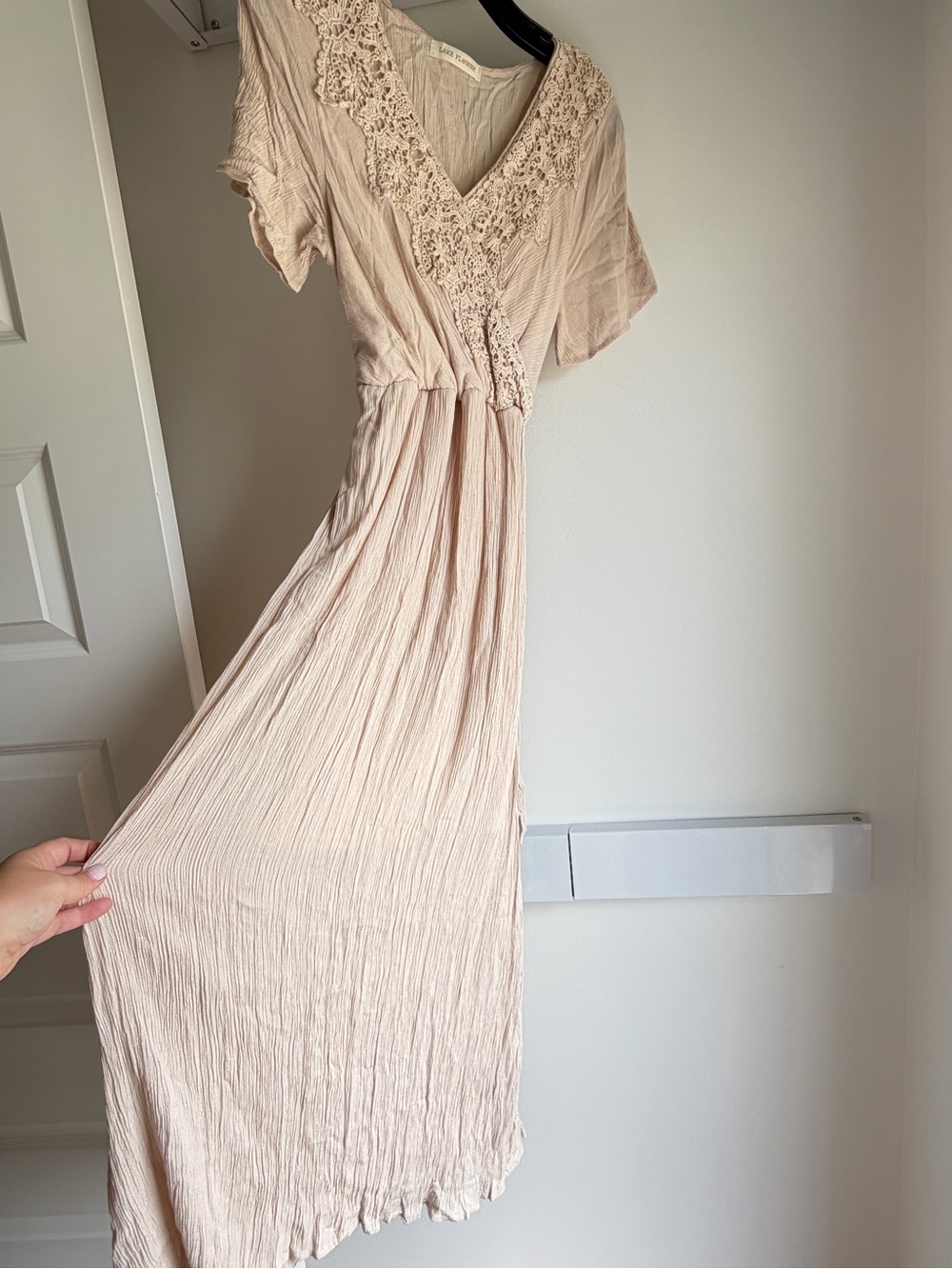 Women's Lace-Trim V-Neck Maxi Dress in Light Beige